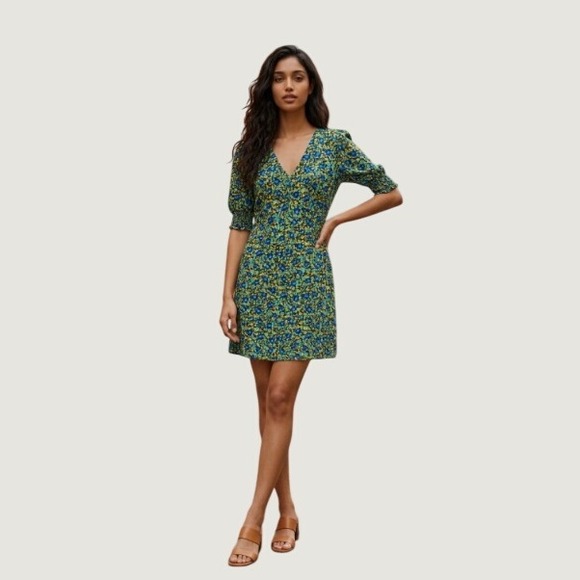 Rails Dresses & Skirts - Rails Roma Dress Women S Blue Abstract Garden Rayon Puff Sleeve Mini Boho